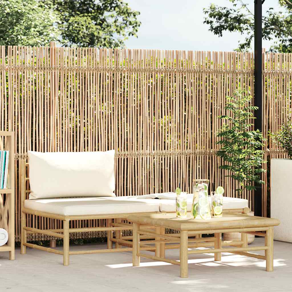 3-tlg. Garten-Lounge-Set mit Kissen Bambus