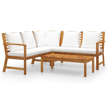 vidaXL Salon de jardin 4 pièces avec coussins Crème Bois d'acacia massif