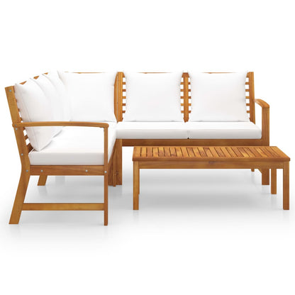 vidaXL Salon de jardin 4 pièces avec coussins Crème Bois d'acacia massif