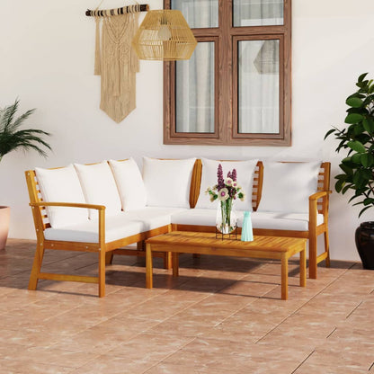 vidaXL Salon de jardin 4 pièces avec coussins Crème Bois d'acacia massif