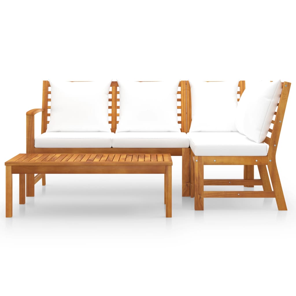 vidaXL Salon de jardin 4 pièces avec coussins Crème Bois d'acacia massif