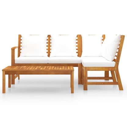 vidaXL Salon de jardin 4 pièces avec coussins Crème Bois d'acacia massif