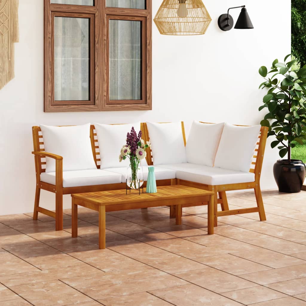 vidaXL Salon de jardin 4 pièces avec coussins Crème Bois d'acacia massif