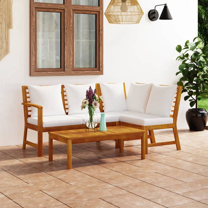 vidaXL Salon de jardin 4 pièces avec coussins Crème Bois d'acacia massif