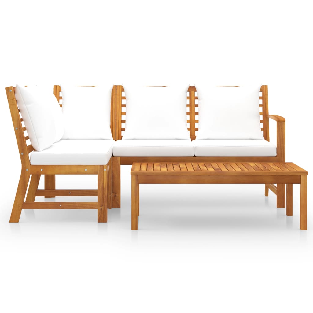 vidaXL Salon de jardin 4 pièces avec coussins Crème Bois d'acacia massif