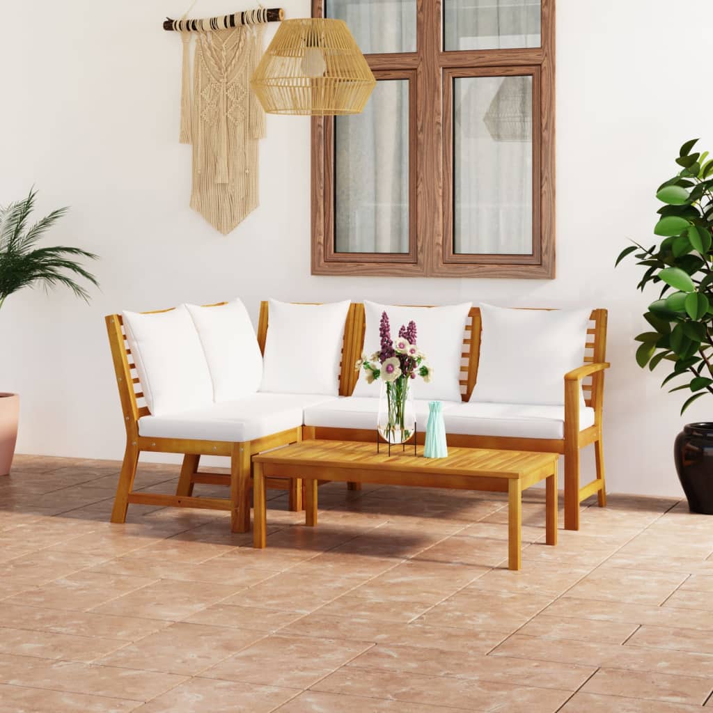 vidaXL Salon de jardin 4 pièces avec coussins Crème Bois d'acacia massif