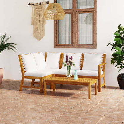 vidaXL Salon de jardin 4 pièces avec coussins Crème Bois d'acacia massif