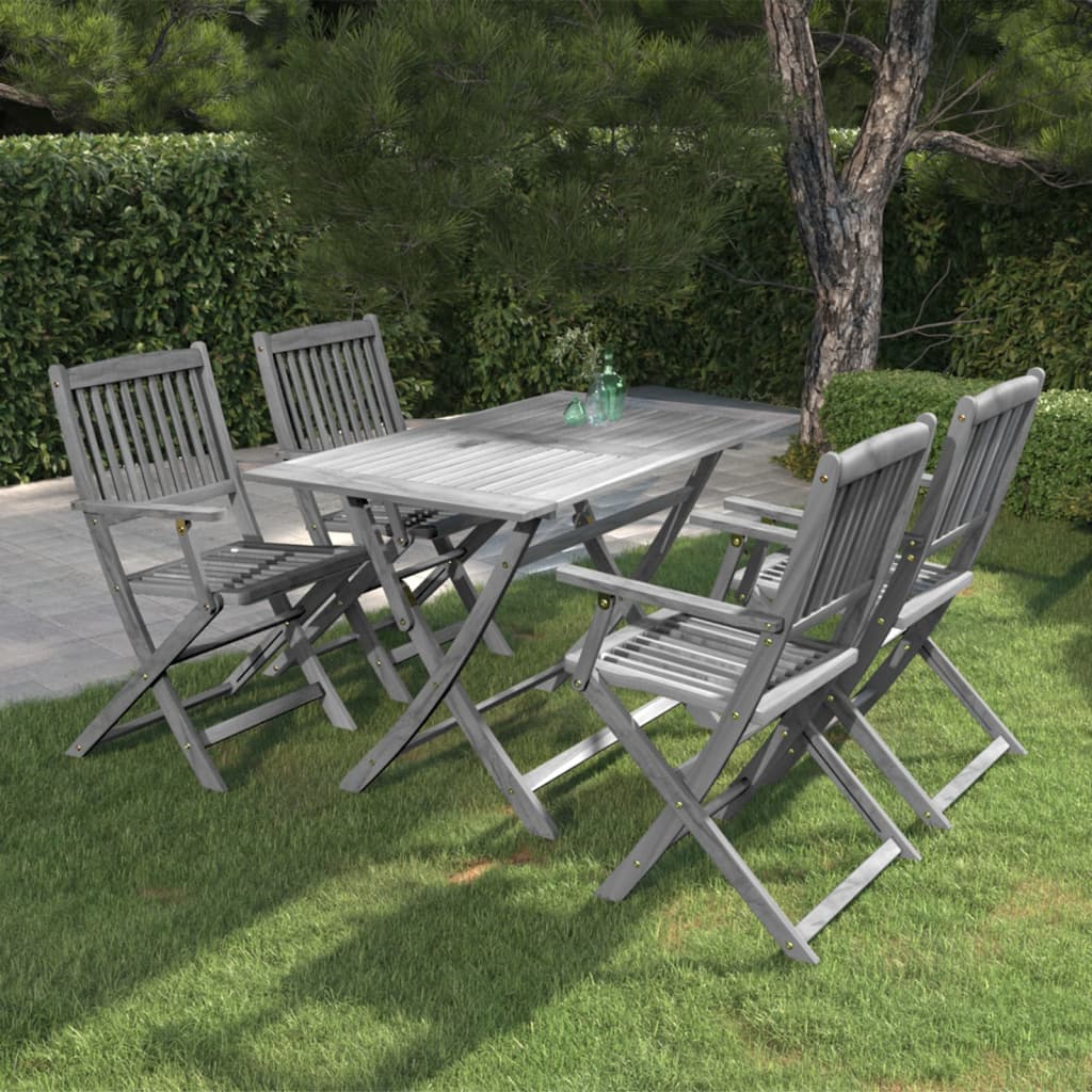 vidaXL 5-tlg. Garten-Essgruppe Massivholz Akazie Grau