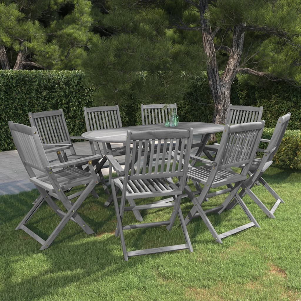 vidaXL 9-tlg. Garten-Essgruppe Massivholz Akazie Grau