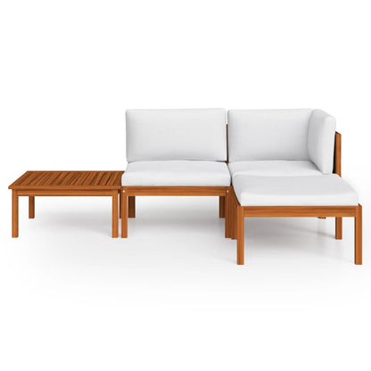 vidaXL 4-tlg. Garten-Lounge-Set mit Kissen Cremefarbenes Holz Akazie & Seil