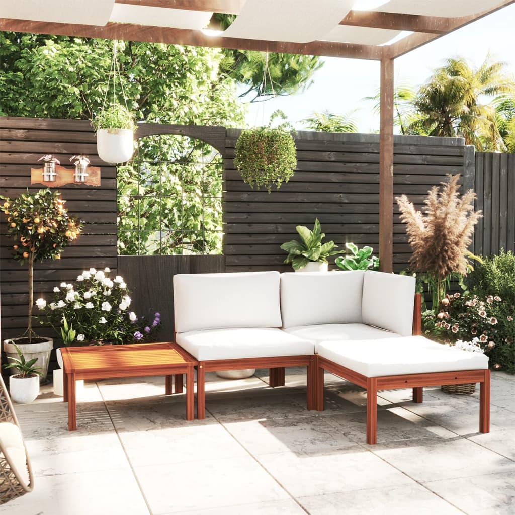vidaXL 4-tlg. Garten-Lounge-Set mit Kissen Cremefarbenes Holz Akazie & Seil