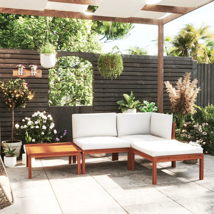 vidaXL 4-tlg. Garten-Lounge-Set mit Kissen Cremefarbenes Holz Akazie & Seil