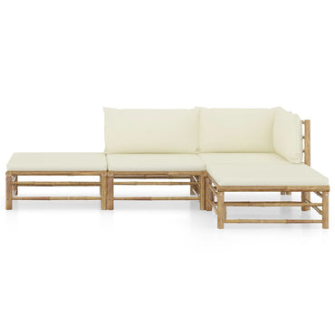 vidaXL 4-tlg. Garten-Lounge-Set mit Cremeweißen Kissen Bambus
