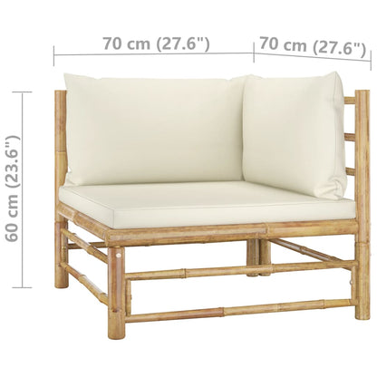vidaXL 4-tlg. Garten-Lounge-Set mit Cremeweißen Kissen Bambus