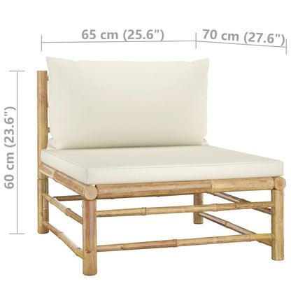 vidaXL 4-tlg. Garten-Lounge-Set mit Cremeweißen Kissen Bambus