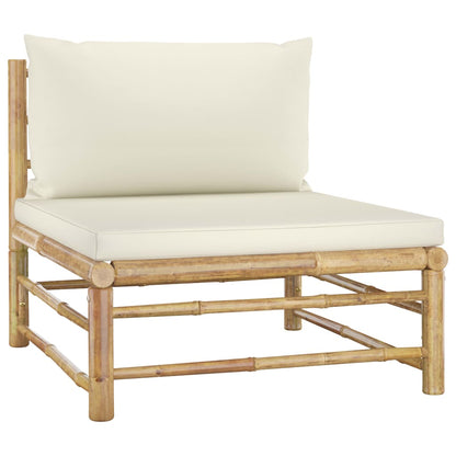 vidaXL 4-tlg. Garten-Lounge-Set mit Cremeweißen Kissen Bambus