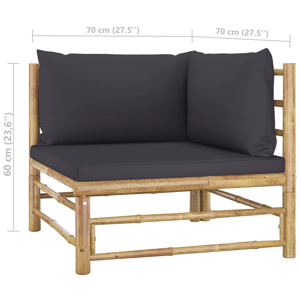 vidaXL 4-tlg. Garten-Lounge-Set mit Dunkelgrauen Kissen Bambus