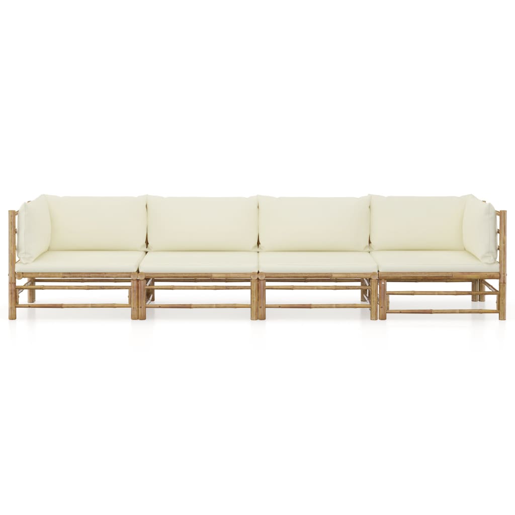 vidaXL 4-tlg. Garten-Lounge-Set mit Cremeweißen Kissen Bambus