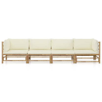 vidaXL 4-tlg. Garten-Lounge-Set mit Cremeweißen Kissen Bambus