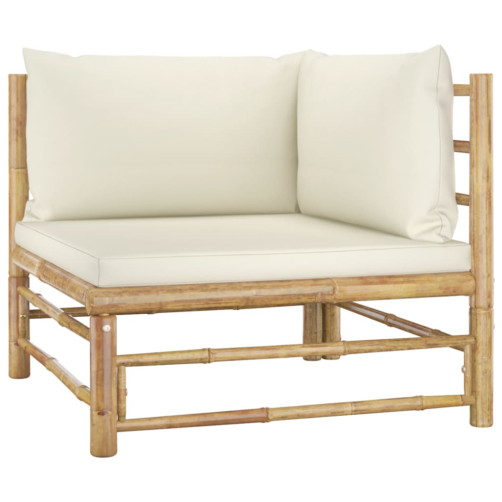 vidaXL 4-tlg. Garten-Lounge-Set mit Cremeweißen Kissen Bambus