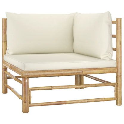vidaXL 4-tlg. Garten-Lounge-Set mit Cremeweißen Kissen Bambus
