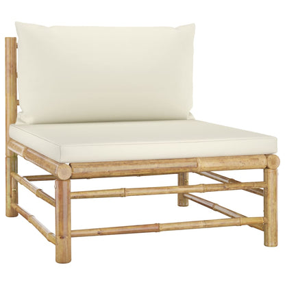 vidaXL 4-tlg. Garten-Lounge-Set mit Cremeweißen Kissen Bambus