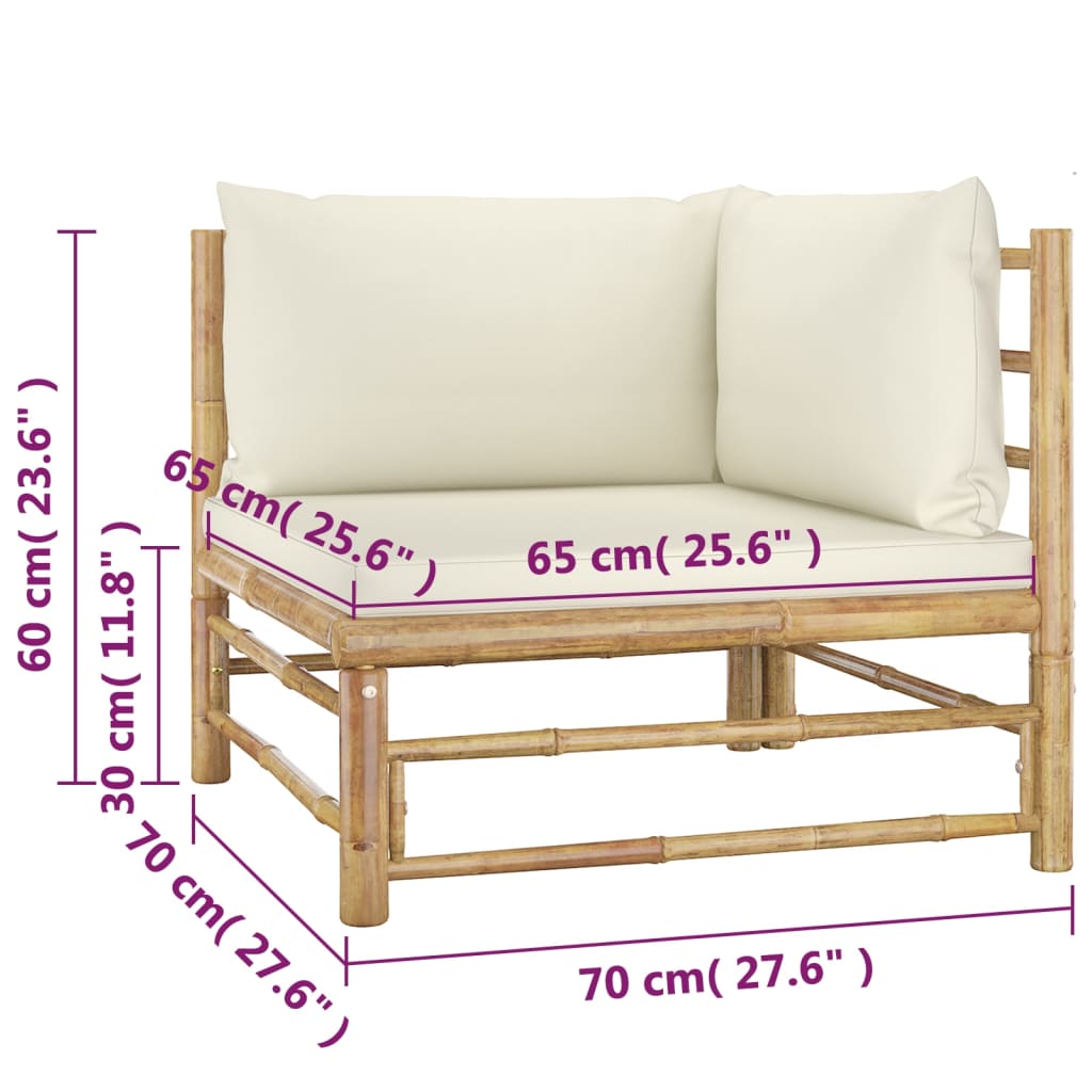 vidaXL 4-tlg. Garten-Lounge-Set mit Cremeweißen Kissen Bambus
