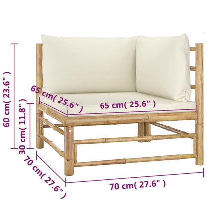 vidaXL 4-tlg. Garten-Lounge-Set mit Cremeweißen Kissen Bambus