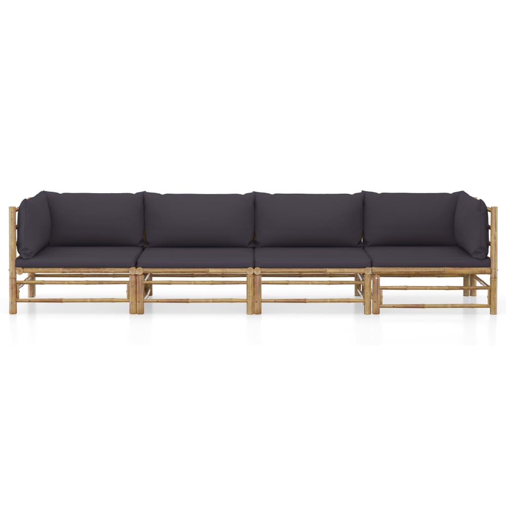vidaXL 4-tlg. Garten-Lounge-Set mit Dunkelgrauen Kissen Bambus