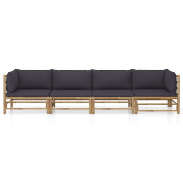 vidaXL 4-tlg. Garten-Lounge-Set mit Dunkelgrauen Kissen Bambus