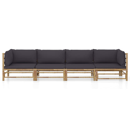 vidaXL 4-tlg. Garten-Lounge-Set mit Dunkelgrauen Kissen Bambus