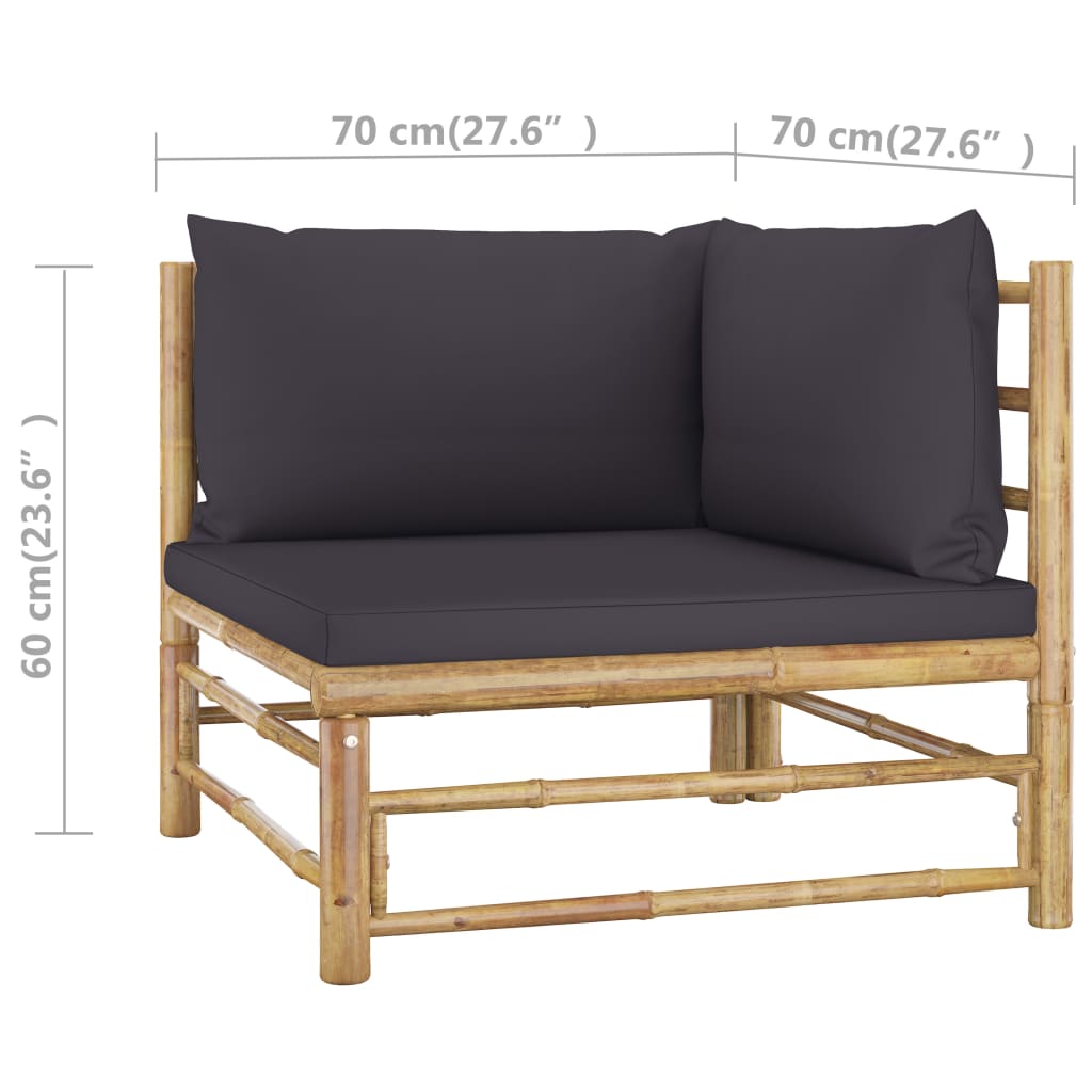 vidaXL 4-tlg. Garten-Lounge-Set mit Dunkelgrauen Kissen Bambus