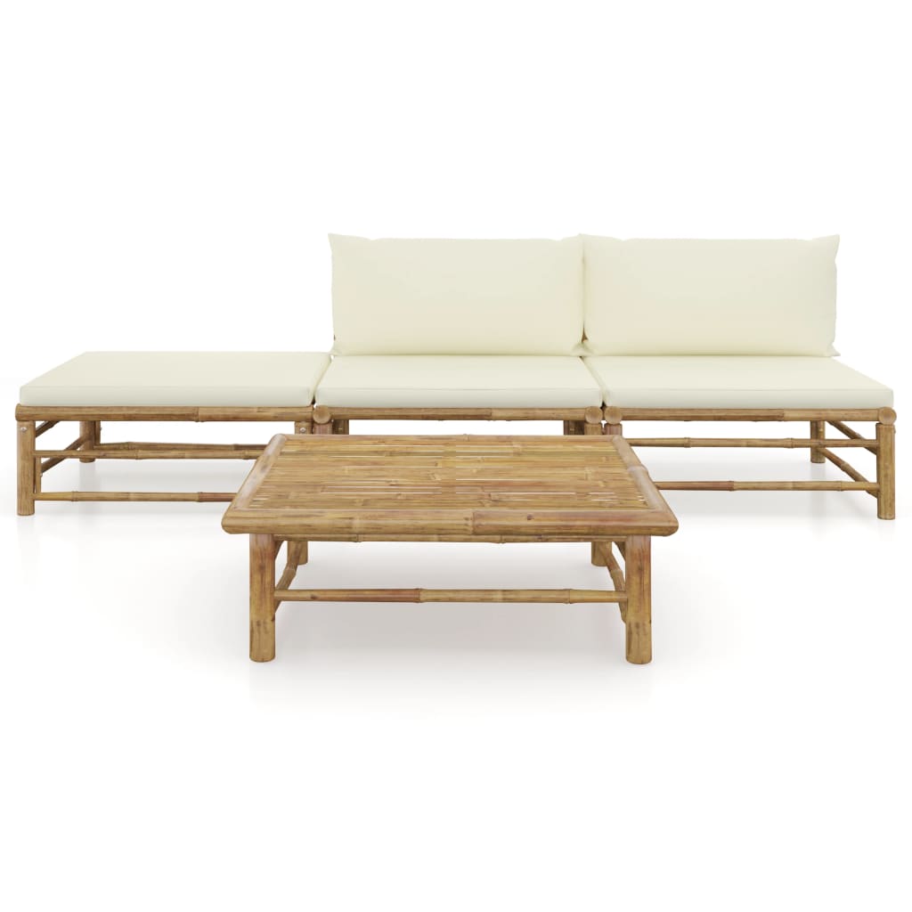 vidaXL 4-tlg. Garten-Lounge-Set mit Cremeweißen Kissen Bambus