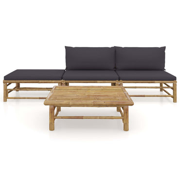vidaXL 4-tlg. Garten-Lounge-Set mit Dunkelgrauen Kissen Bambus
