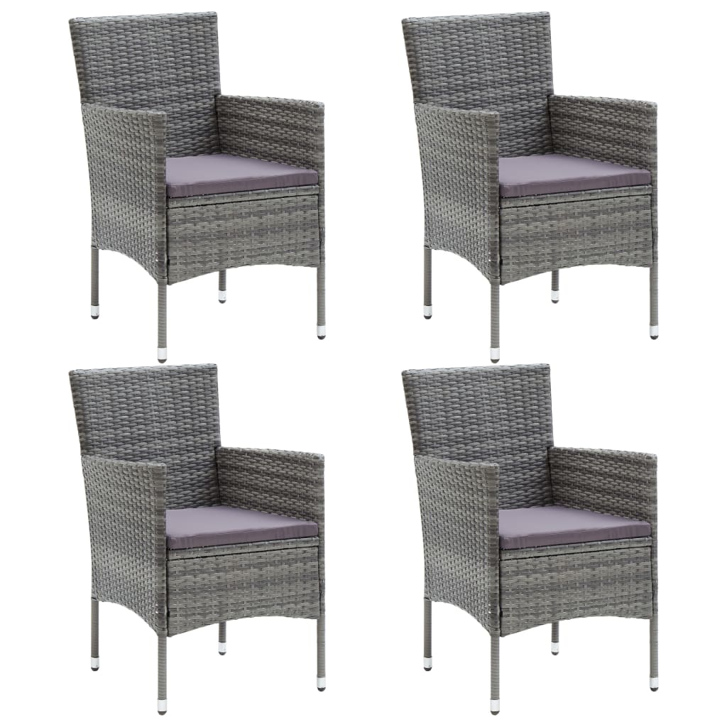 vidaXL 5-tlg. Garten-Essgruppe Grau Poly Rattan und Glas