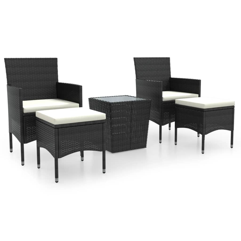 vidaXL Ensemble de bistrot de jardin 5 pcs en résine tressée et verre trempé Noir