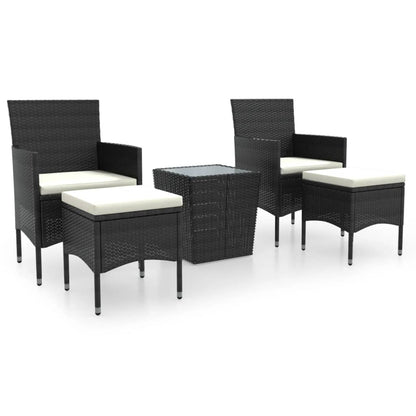 vidaXL Ensemble de bistrot de jardin 5 pcs en résine tressée et verre trempé Noir