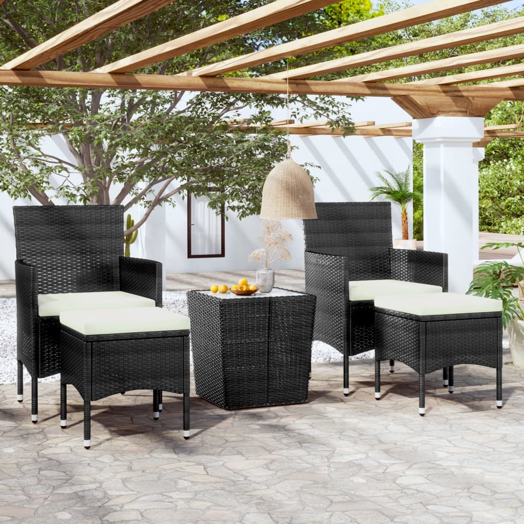 vidaXL Ensemble de bistrot de jardin 5 pcs en résine tressée et verre trempé Noir