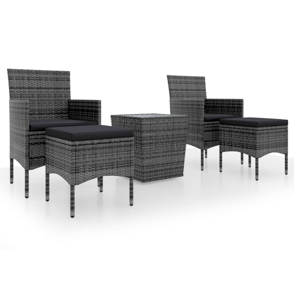 vidaXL Ensemble de bistrot de jardin 5 pièces en résine tressée et verre trempé Gris