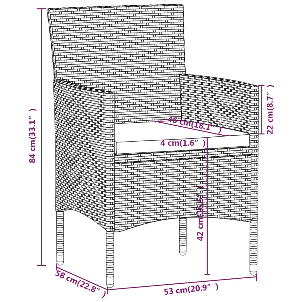 vidaXL Ensemble de bistrot de jardin 5 pièces en résine tressée et verre trempé Gris