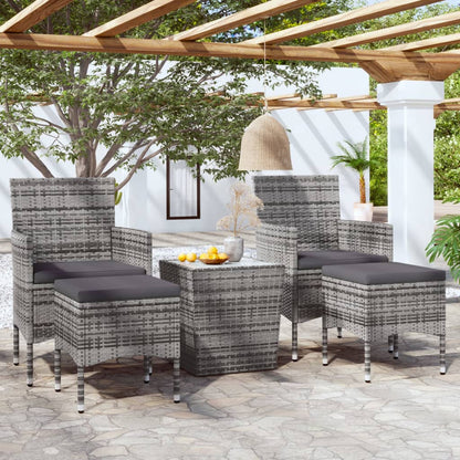 vidaXL Ensemble de bistrot de jardin 5 pièces en résine tressée et verre trempé Gris