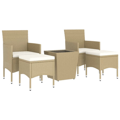vidaXL 5-tlg. Garten-Bistro-Set Poly Rattan und Hartglas Beige