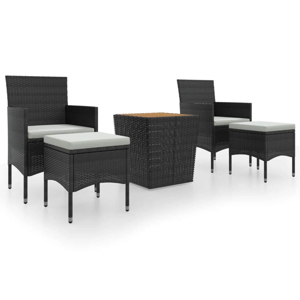 vidaXL 5-tlg. Garten-Bistro-Set Poly Rattan Massivholz Akazie Schwarz