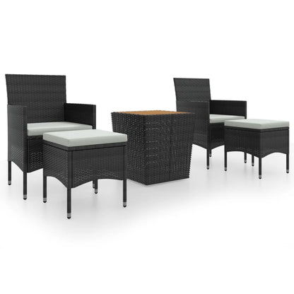 vidaXL 5-tlg. Garten-Bistro-Set Poly Rattan Massivholz Akazie Schwarz