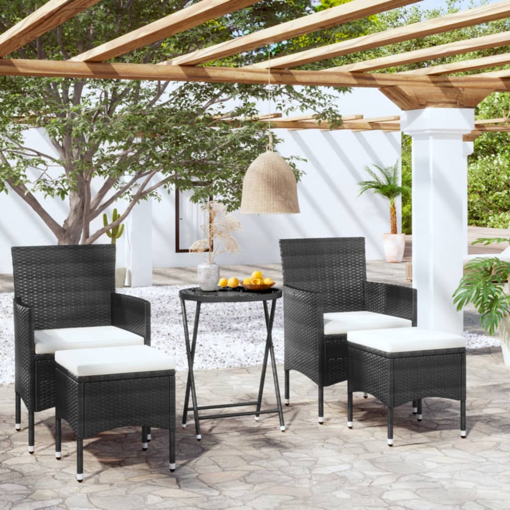 vidaXL Ensemble de bistrot de jardin 5 pcs en résine tressée et verre trempé Noir