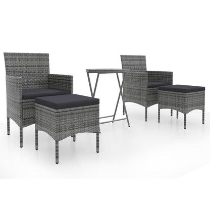 vidaXL Ensemble de bistrot de jardin 5 pièces en résine tressée et verre trempé Gris