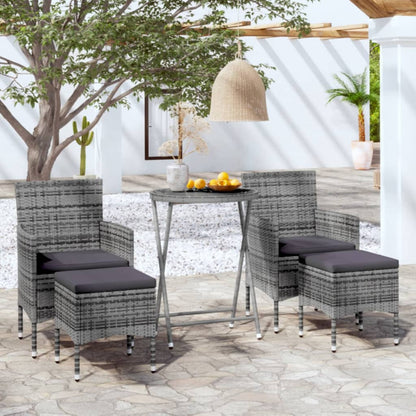 vidaXL Ensemble de bistrot de jardin 5 pièces en résine tressée et verre trempé Gris