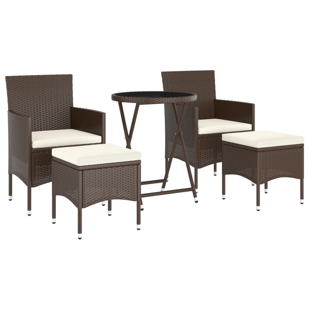 vidaXL 5-tlg. Bistro-Set Poly-Rattan und Hartglas Braun