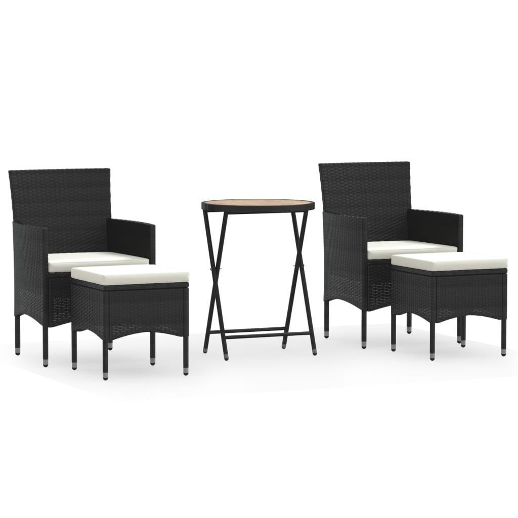 vidaXL 5-tlg. Garten-Bistro-Set Poly Rattan Massivholz Akazie Schwarz