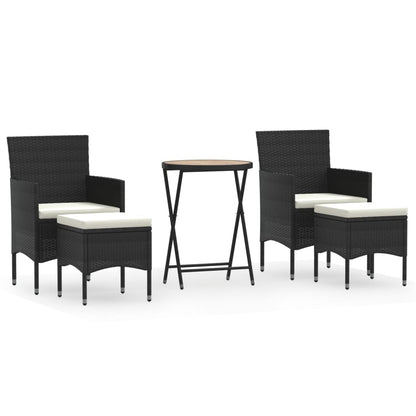 vidaXL 5-tlg. Garten-Bistro-Set Poly Rattan Massivholz Akazie Schwarz